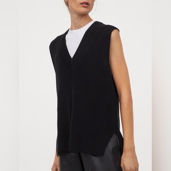 H&M NWT Black Sleeveless Rib knit Slipover sweater vest XS - Picture 1 of 4